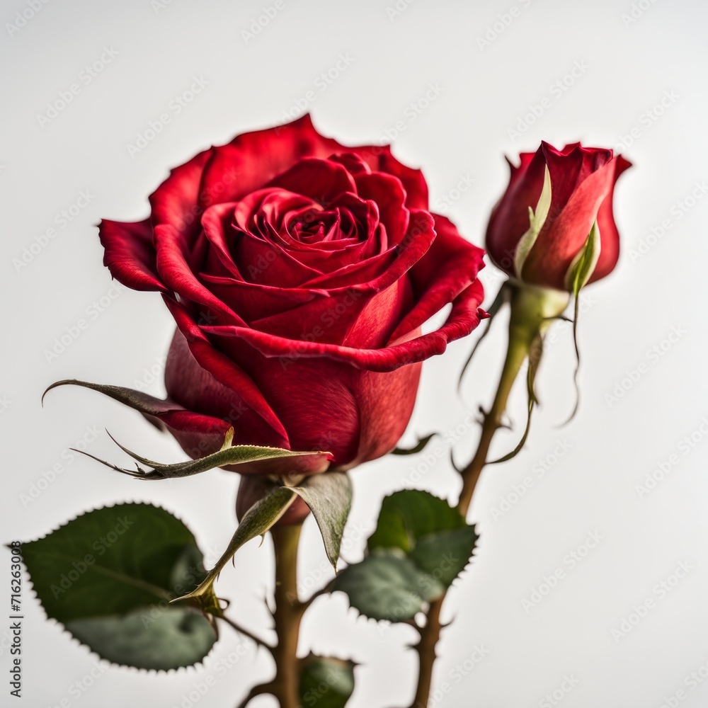 A Red Rose with leaf on a white background A Red Rose with leaf on a white background