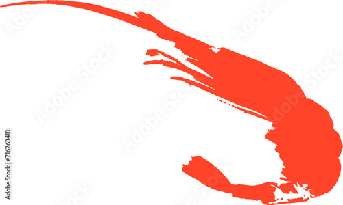赤い墨で描いたアートな海老のイラスト photo