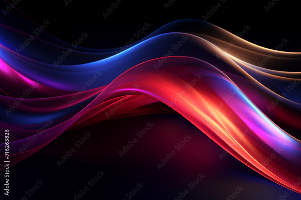 Dark abstract neon wave background created with Generative AI Dark abstract neon wave background created with Generative AI