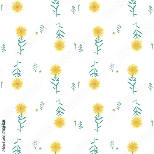 Floral Seamless Pattern of Sparse Yellow Flowers on White. Wallpaper Design for Textiles, Fabrics, Decorations, Papers Prints, Fashion Backgrounds, Wrappings Packaging.