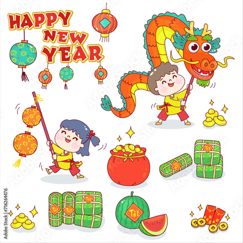 Set Vietnam New Years Vector.