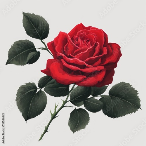 A Red Rose with leaf on a white background