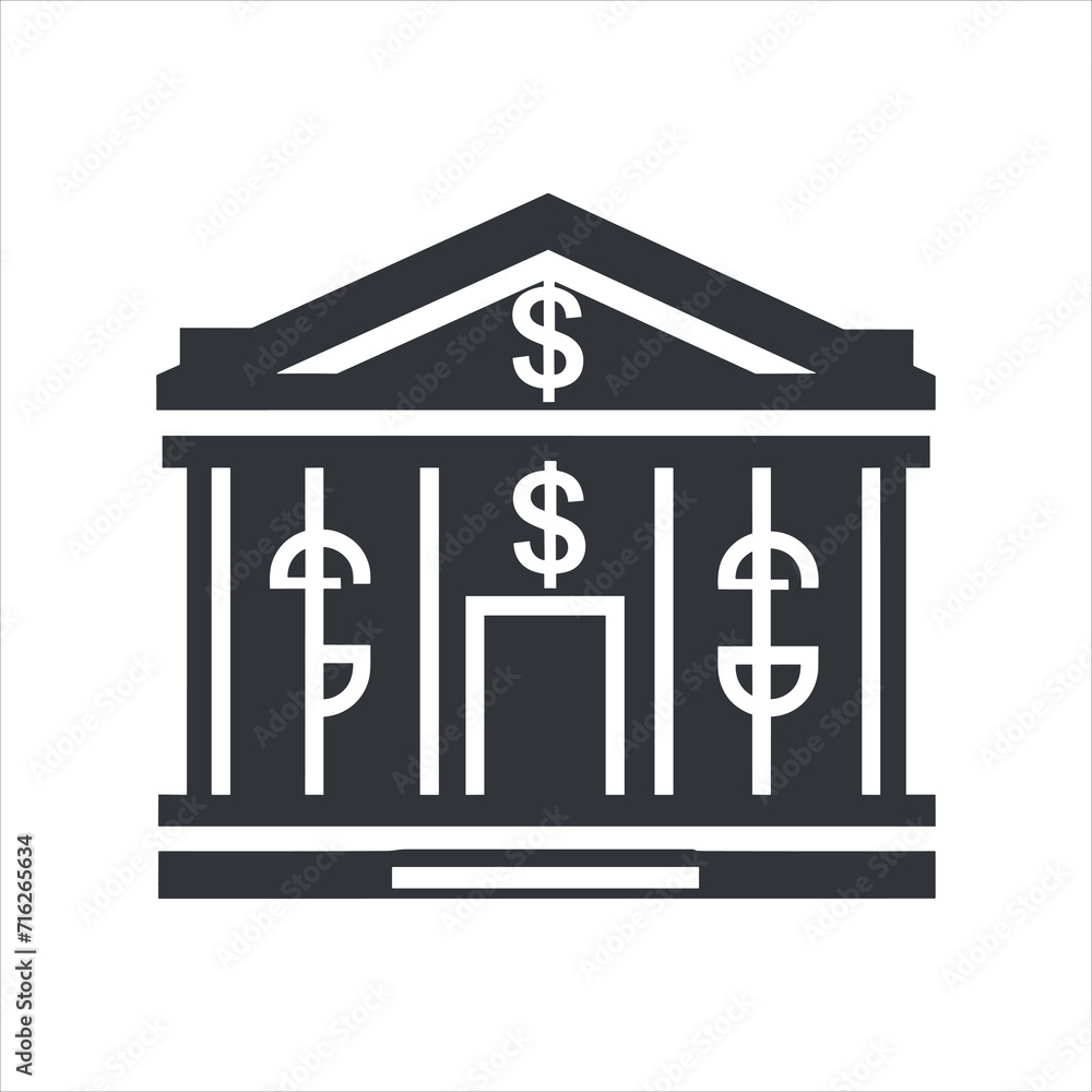 simple vector icon of a bank building with dollar simple vector icon of a bank building with dollar