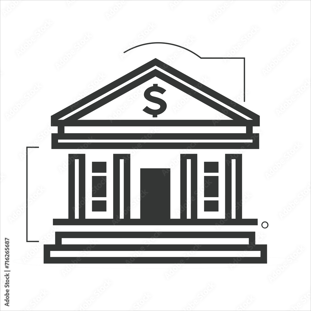 simple vector icon of a bank building with dollar