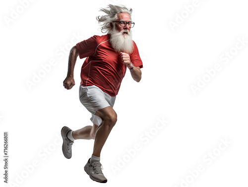 Old man running and walking exercising on PNG transparent background. Health care concept for the elderly.