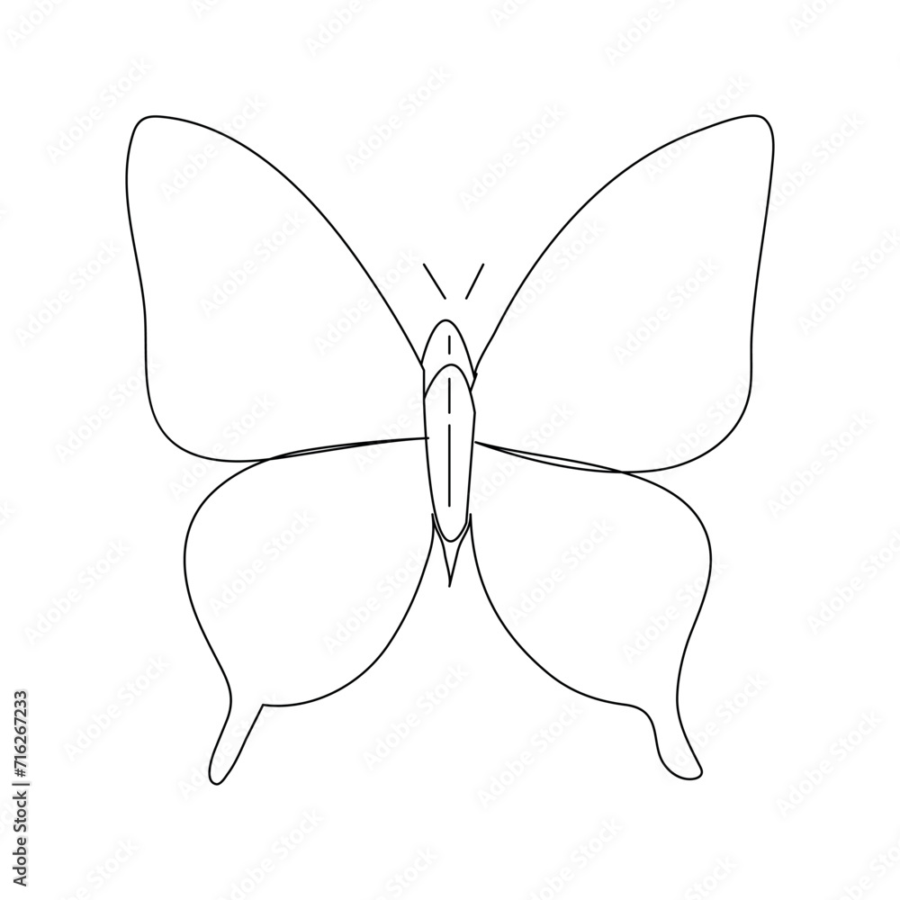 Fototapeta premium Butterfly continuous one line drawing element isolated on white background and single line art outline vector illustration