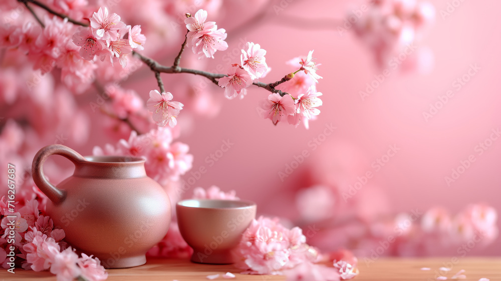 Serenity in Bloom: Traditional Tea Time Amidst Spring Cherry Blossoms. AI Generative. Serenity in Bloom: Traditional Tea Time Amidst Spring Cherry Blossoms. AI Generative.