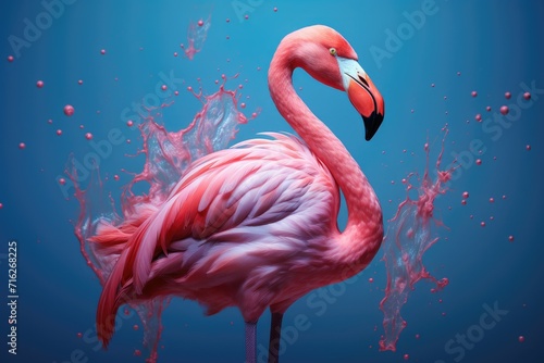 Beautiful Flamingo bird, greater flamingo  roses colony of pink flamingos grooming, Ai generated © Tanu