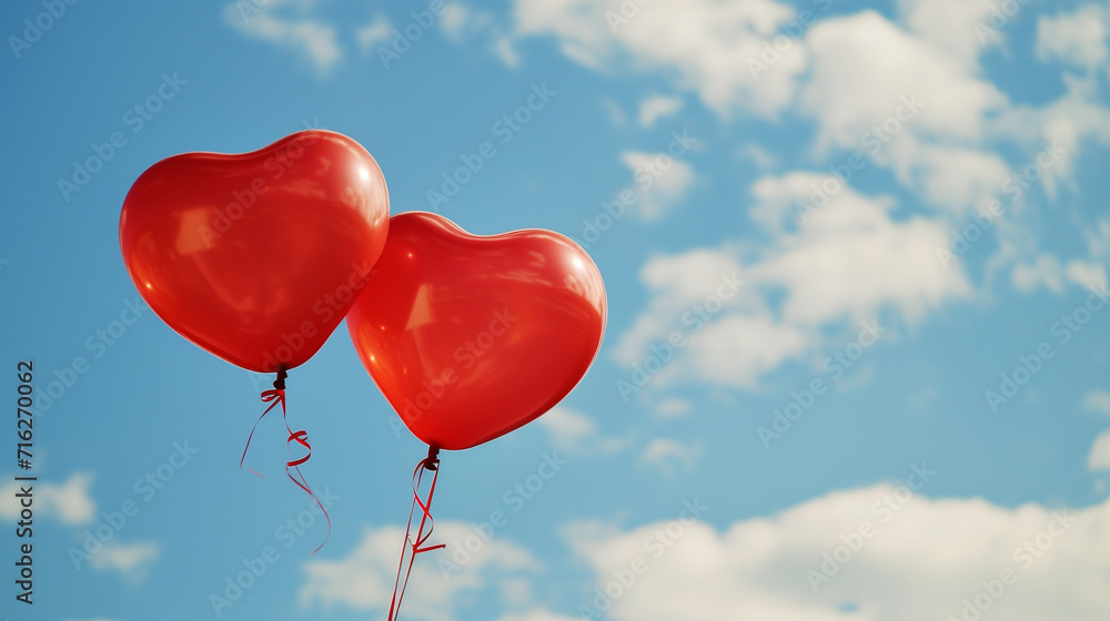 red heart balloons in the blue sky