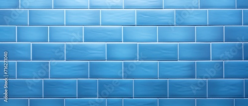 Blue light brick subway tiles ceramic wall texture, creating a wide tile background for banners and panoramas, Ai Generated.