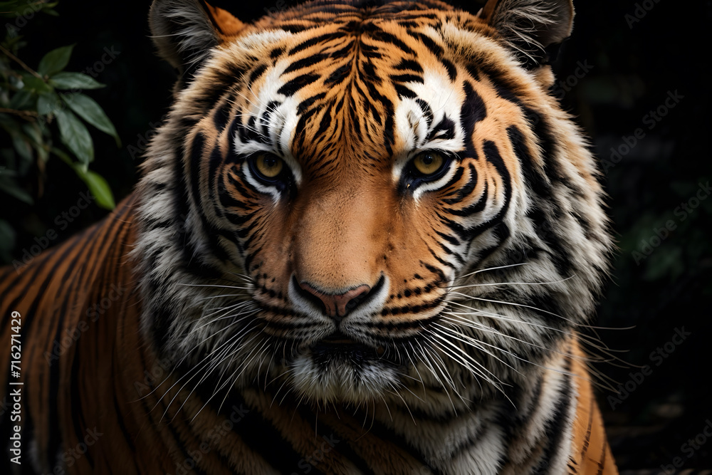 Obraz premium A portrait of a tiger with glorious eyes with an isolated black background