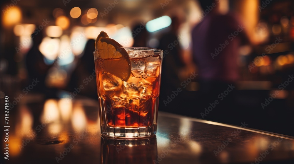 A glass of scotch whiskey on a table in a dimly lit bar, Ai Generated - obrazy, fototapety, plakaty 