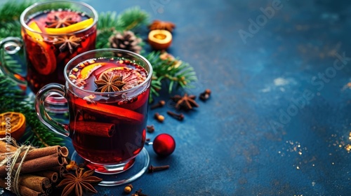 Warmth of Christmas Spiced, Fruit-Infused Mulled Wine, Ai Generated