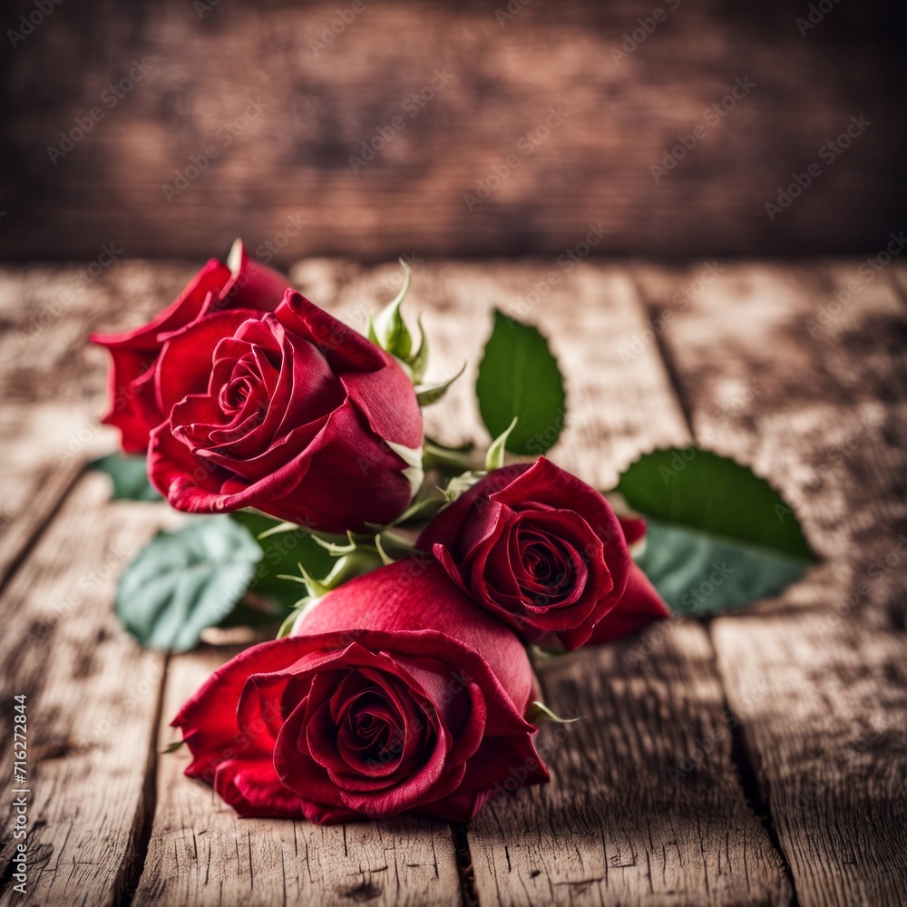 A beautiful bunch of red roses on a wooden background A beautiful bunch of red roses on a wooden background
