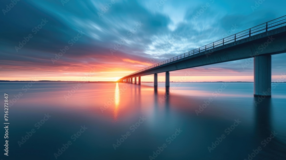 Aarhus Bay's sunrise paints a stunning picture with the Infinite Bridge, Ai Generated.