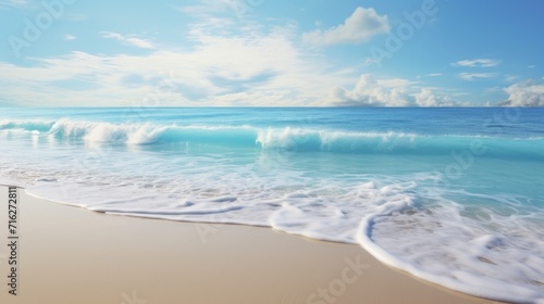 Beautiful sandy shore and gentle azure sea waves  AI Generated