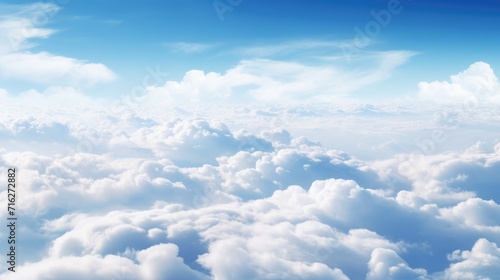 Fototapeta Naklejka Na Ścianę i Meble -  Azure sky viewed from above, dotted with clouds, Ai Generated