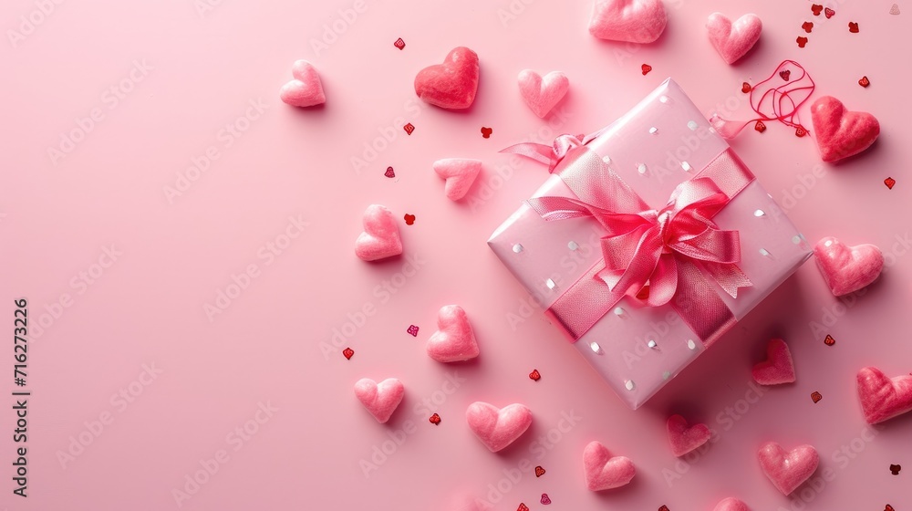 Pink gift box with celebratory hearts on a pink background, Ai Generated Pink gift box with celebratory hearts on a pink background, Ai Generated