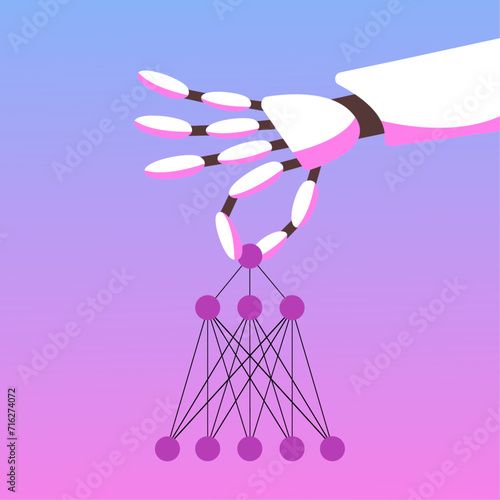 Feedforward artificial neural network. Self-learning computing data processing system with AI. Modern technologies of deep machine learning. Flat vector illustration photo