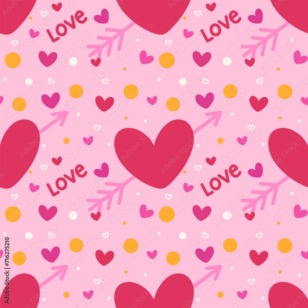 Heart Love and polka dot shapes seamless pattern
