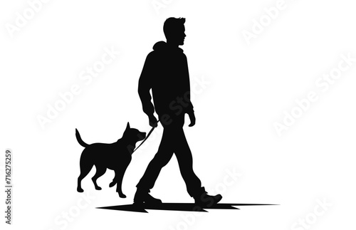 A Man Walking with Dog Silhouette vector isolated on a white background