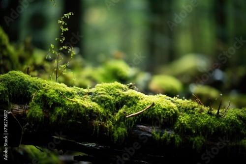 moss grows on a tree in the forest