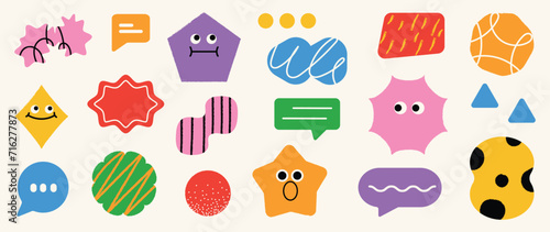 Set of funky groovy element vector. Collection of cartoon characters, cute doodle drawn.sparkle.  Retro hippie design for decorative, sticker, toys and kids.
