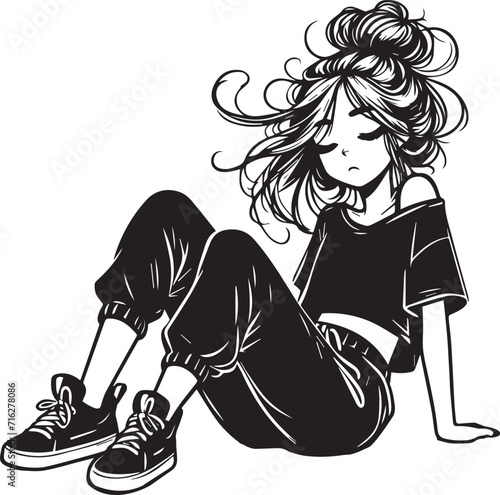 Sad Girl Attitude Vector Design Silhouette