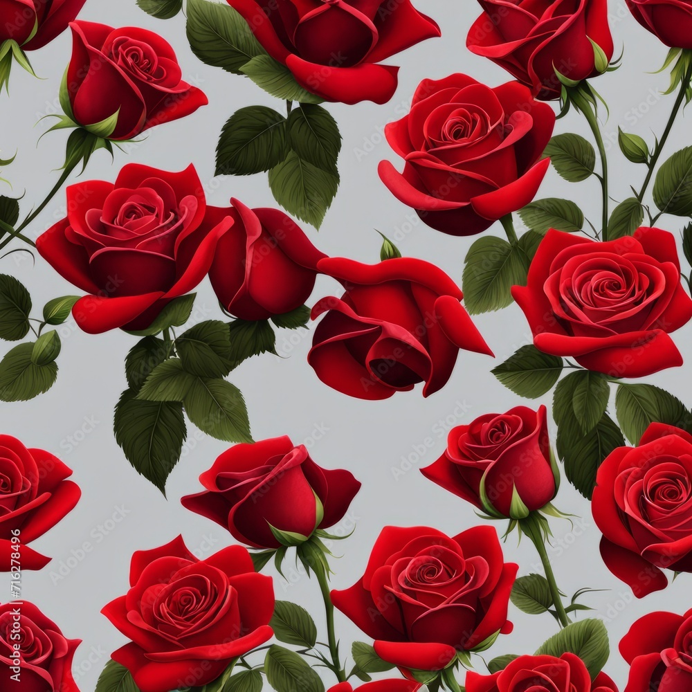 Fototapeta premium Vibrant Red Roses Bunch Against Blurred Grey Background