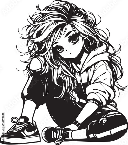 Sad Girl Attitude Vector Design Silhouette