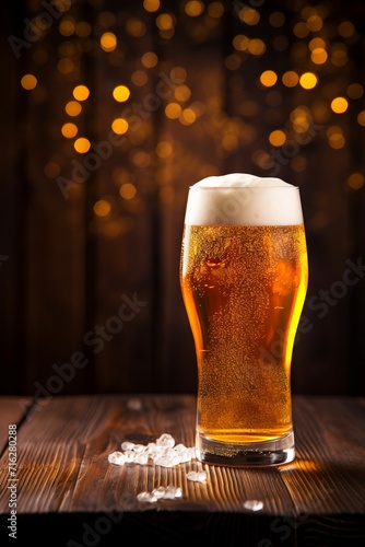 Soft Warm Light. Close-Up of Icy Cold Pint of Beer