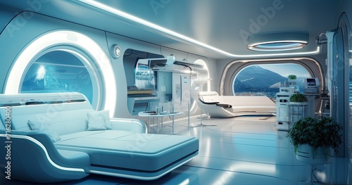 A glimpse into a futuristic living space featuring cutting-edge, hi-tech interior design.