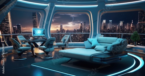 A glimpse into a futuristic living space featuring cutting-edge, hi-tech interior design.