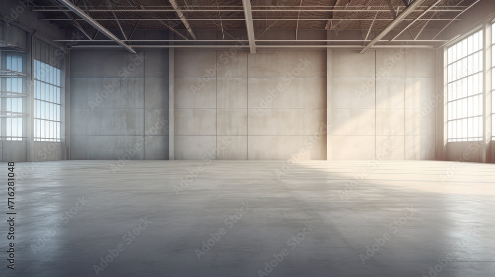 Empty warehouse with numerous windows