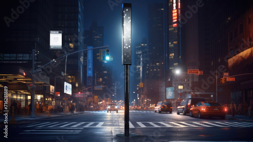 A smart streetlight with built-in sensors that adjust lighting levels based on pedestrian and vehicular traffic,  enhancing safety and energy efficiency photo