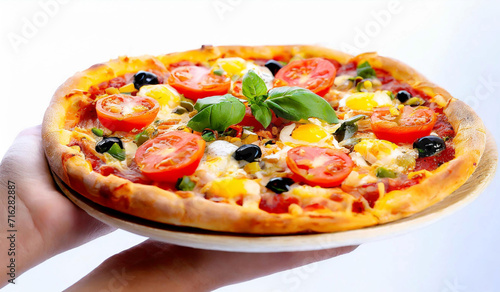 pizza with salami and cheese images on white background