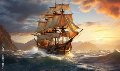 Sailing the Open Seas: A Majestic Ship Braving the Endless Waves