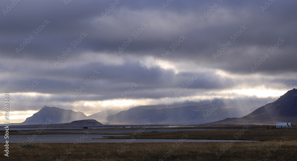 dramatic sky at the coast of Iceland