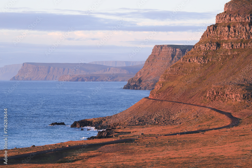 coastal road at the Westfjords in Iceland