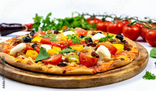 pizza with salami and cheese images on white background