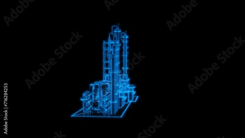 4k Oil Refinery Plant technology video. Oil Refinery Plant technology video, Oil Refinery Plant 360 turn, Oil Refinery Plant wireframe video