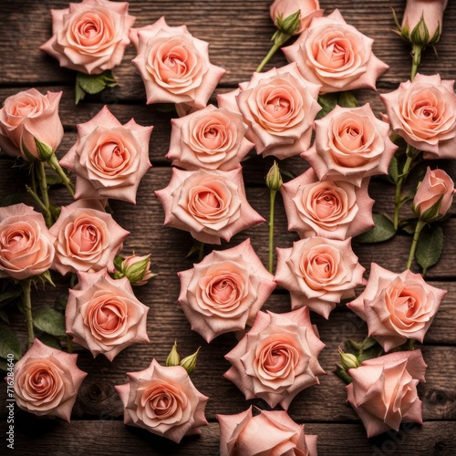 Beautiful Pink roses on wooden background