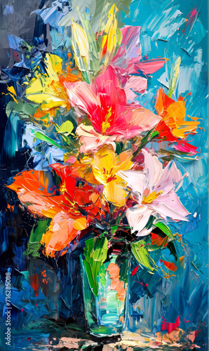 Oil painting of colorful flowers. Modern Impressionism  contemporary art.