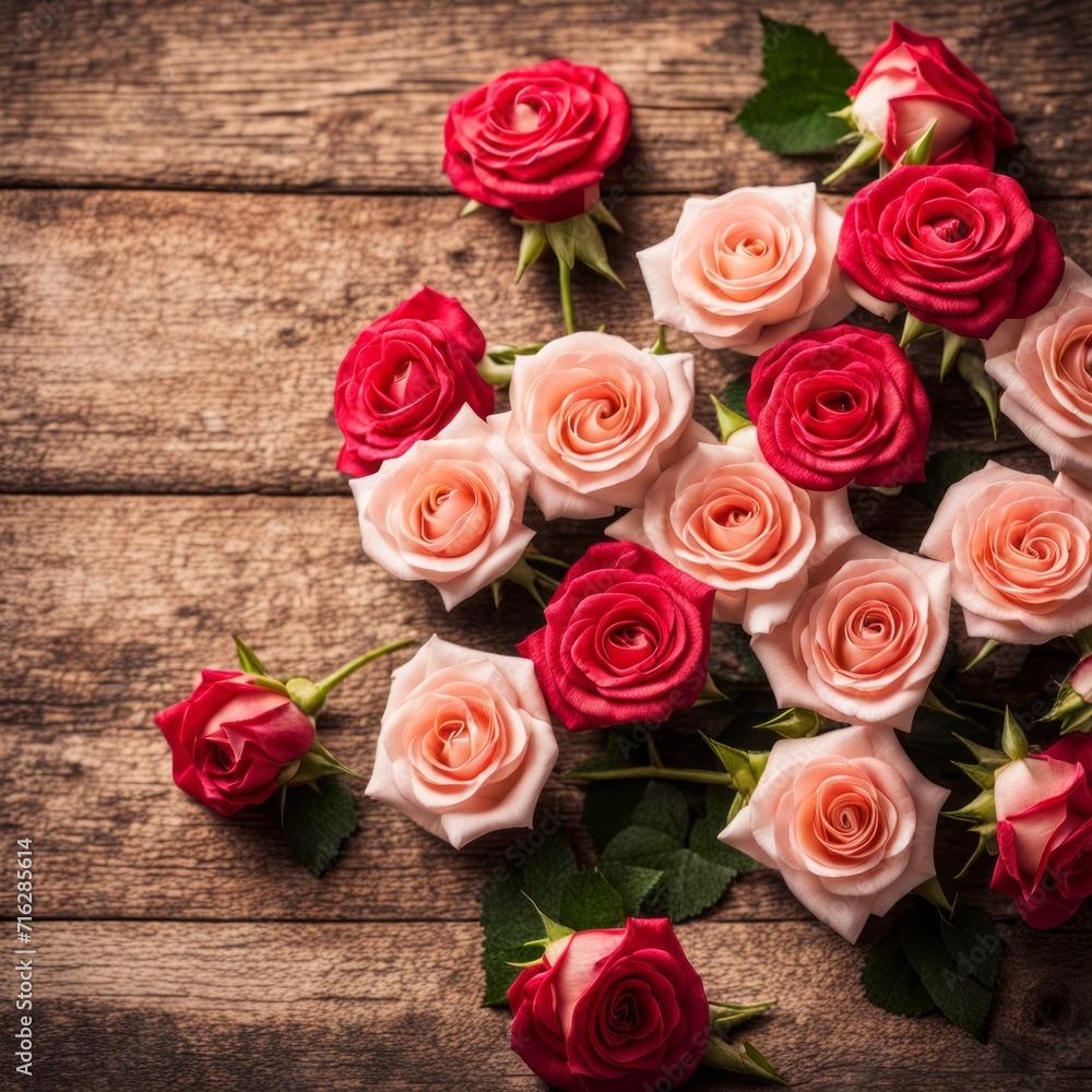Beautiful Pink roses on wooden background Beautiful Pink roses on wooden background