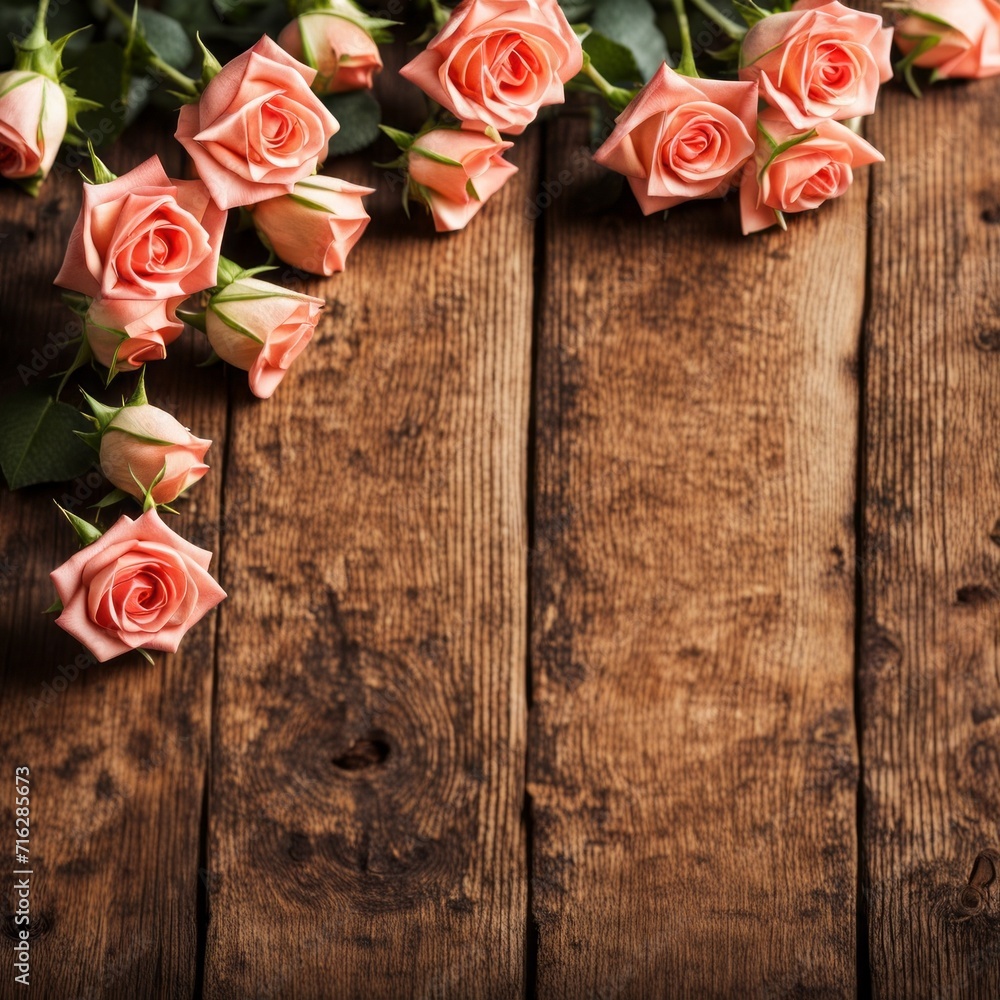 Beautiful Pink roses on wooden background Beautiful Pink roses on wooden background