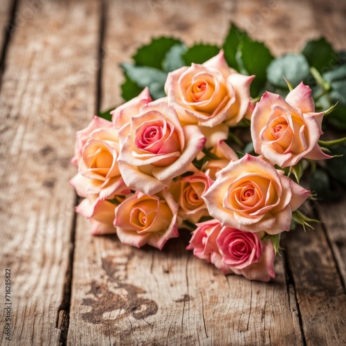 Beautiful Pink roses on wooden background