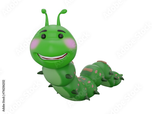 cute green caterpillar 3d illustration