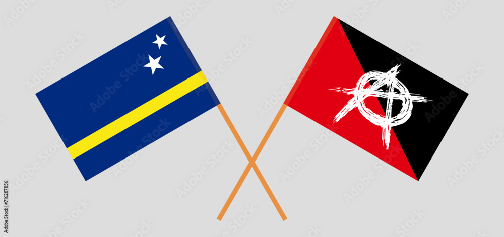 Crossed flags of Country of Curacao and anarchy. Official colors. Correct proportion Crossed flags of Country of Curacao and anarchy. Official colors. Correct proportion
