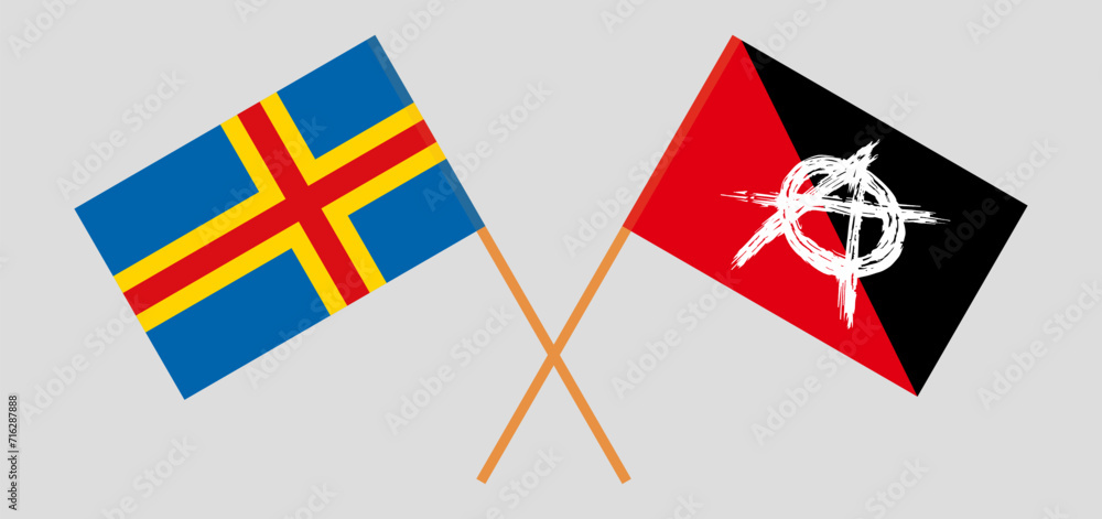 Crossed flags of Region of Aland and anarchy. Official colors. Correct proportion
