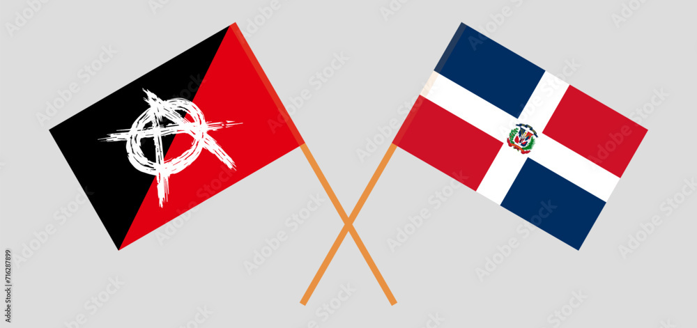 Crossed flags of anarchy and Dominican Republic. Official colors. Correct proportion